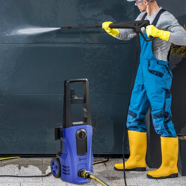 DURHAND Hochdruckreiniger mit Rollen, 1800 W,  inkl. 5-tlg. Zubehör, max. Wassermenge: 510 l/h, 35L x 27B x 78H cm, PP, Kupfer, Aluminium, Blau