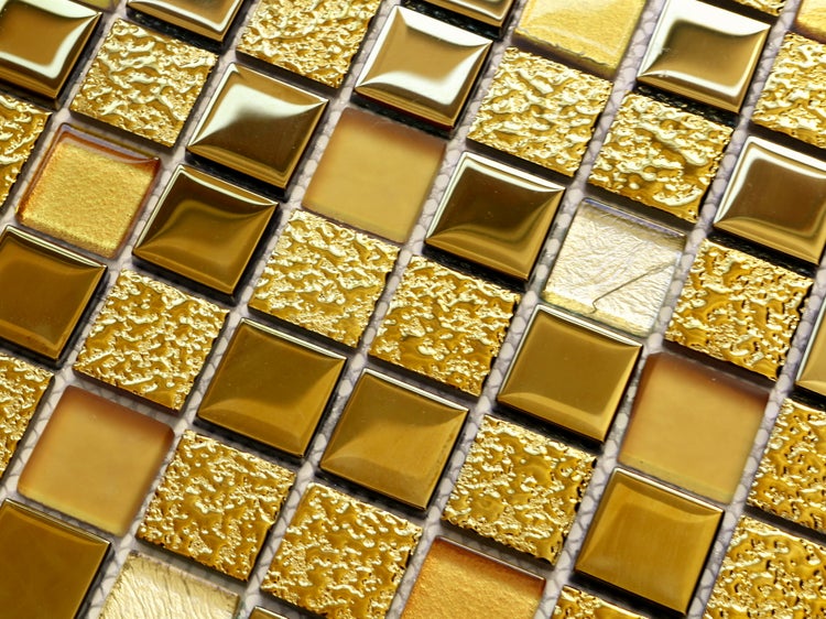 Glasmosaik auf Netz für Bad und Küche 30cm x 30cm  - Egyptian Gold