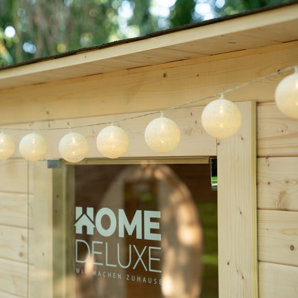 Home Deluxe - Outdoor Saunahaus TALO L - für 4 Personen - Maße: 221 x 217 x 221 cm, Holz: Fichtenholz - inkl. Saunaofen und Saunazubehör I Gartensauna, Außensauna, Sauna