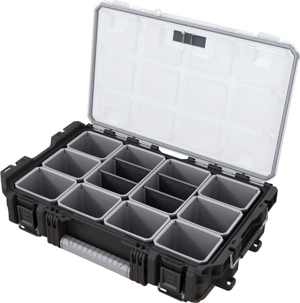 Keter Pro Gear XL Werkstattwagen mit Werkzeugkoffer und Organizer - 3 Schubladen - 64x47x79-105 cm - Schwarz
