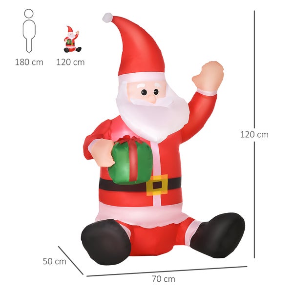 HOMCOM Selbstaufblasbarer Weihnachtsdekoration, mit Geschenk, Gebläse, L70 x B50 x H120 cm, Polyester, Rot