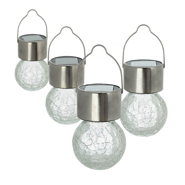 FRANK FLECHTWAREN | Solar-LED Kristall, 4er Set, GLAS, ca. Ø 6 x 9 cm, GH 14 cm, für den Außenbereich geeignet