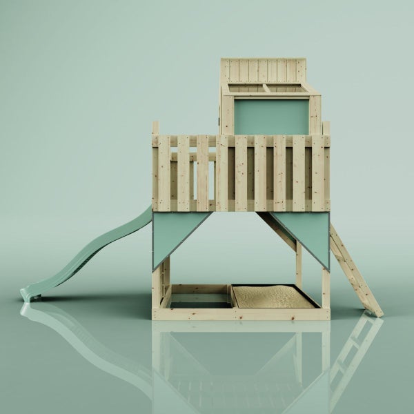 Spielturm mit Rutsche und Sandkasten aus Holz