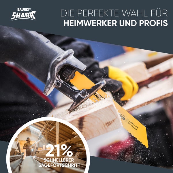 BAURIX® [LONG LIFE] Säbelsägeblätter, 6 Stück, 150 mm, 5/8 bis 24 TPI, Holz mit Nägeln, Metall, Kunststoff, Sägeblatt Säbelsäge für schnelle und saubere Schnitte