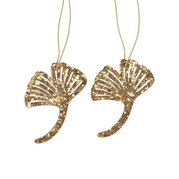 Zwei glitzernde Ginkgoblatt-Anhänger mit Aufhängeschnur
