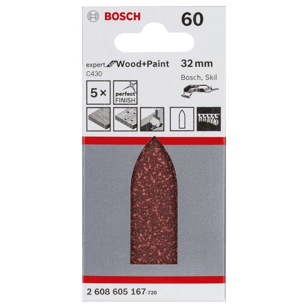 Bosch 5x Schleifblatt C430 Expert for Wood ungelocht 32 x 88 mm K60 - 2608605167