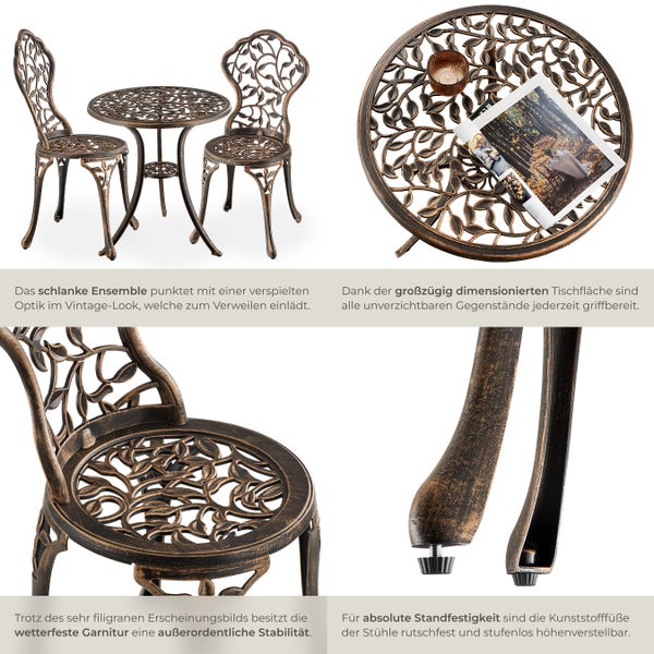 Bistrotisch-Set tectake Lyon Belastbarkeit Stuhl 120 kg für 2 Personen, im Vintage-Design schwarz/grau