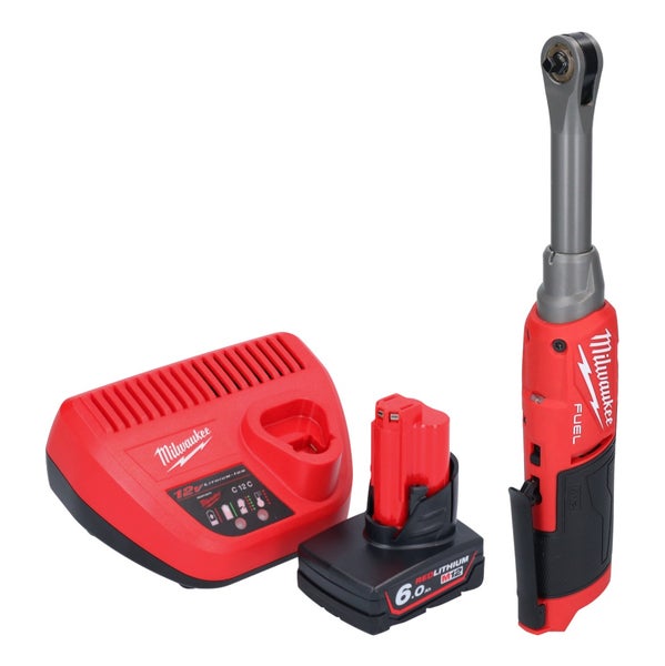 Milwaukee 12 Volt Akku-Ratsche mit M12 Akku 6,0 Ah und Ladegerät.