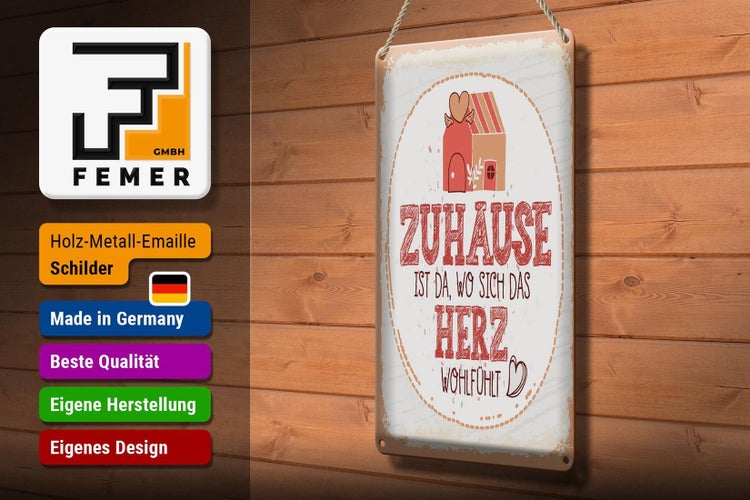 Blechschild Spruch Zuhause da wo Herz wohlfühlt 20x30cm