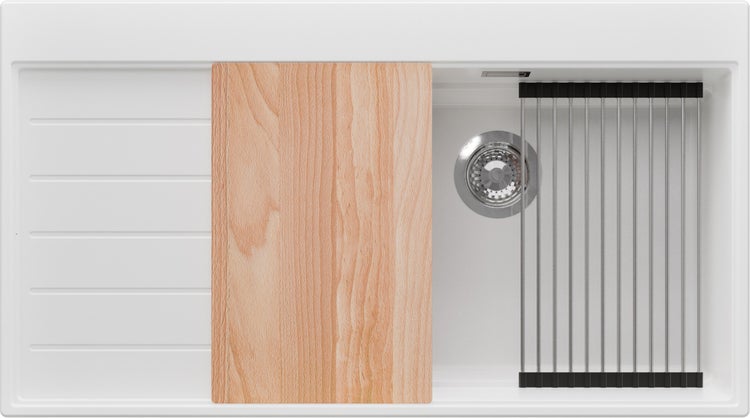 Spüle mit Schneidebrett und Abtropfgitter