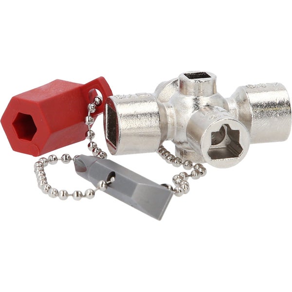 Dreiwegehahn aus Metall mit Entleerung und Schlüssel