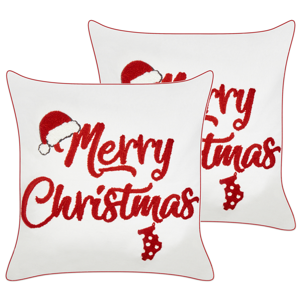 Dekokissen 2er Set PIZZELLE Baumwolle 45 x 45 cm Cremeweiß Weihnachtsmotiv
