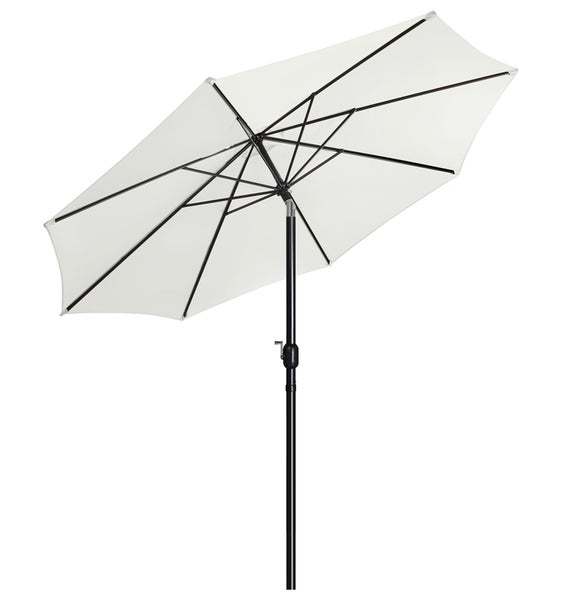 Gartenschirm mit schwarzem Gestell und hellem Bezug