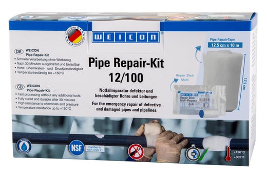 WEICON Pipe Repair-Kit | für die Notfall-Reparatur beschädigter Rohre und Leitungen | 10 m x 12,5 cm | altweiß