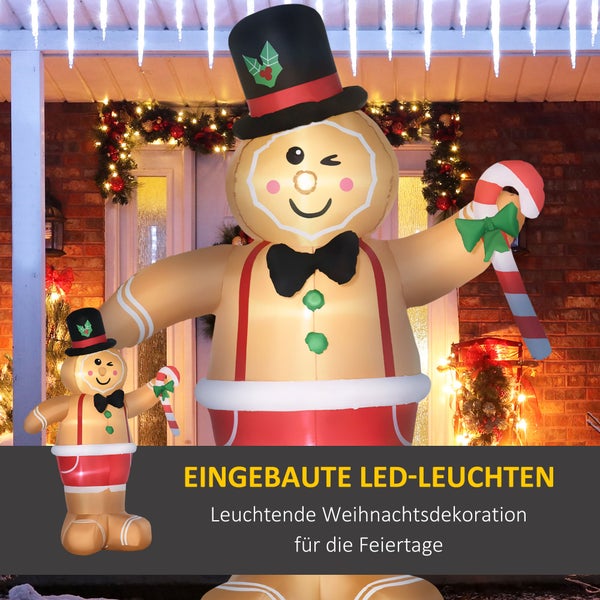 Outsunny Weihnachts Aufblasbarer Lebkuchenmann, mit LED-Lichtern und Zuckerstange, automatisch, 175L x 82B x 238H cm, Polyester, Braun