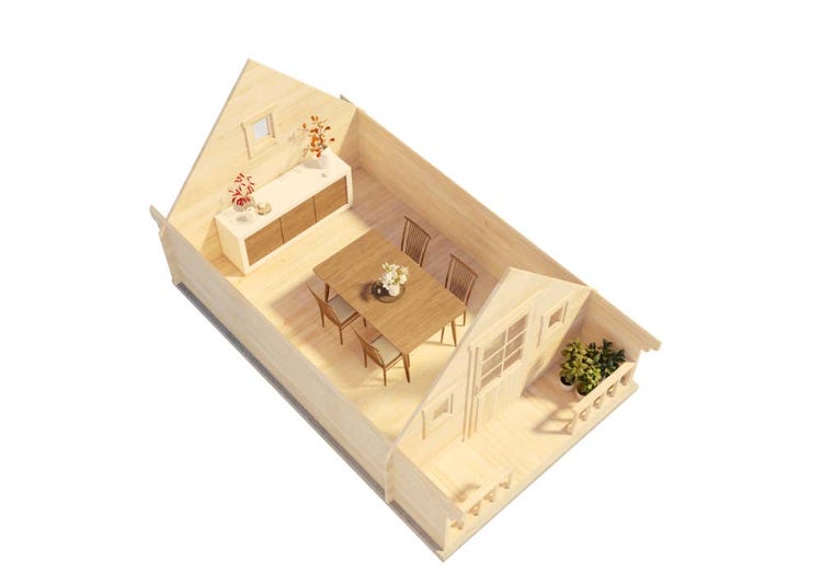 Alpholz Campinghouse 44 ISO Gartenhaus aus Holz Holzhaus mit 44 mm Wandstärke inklusive Terrasse, Blockbohlenhaus mit Montagematerial imprägniert 3,3x5,1m
