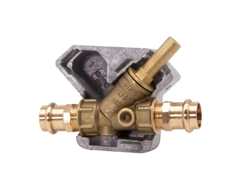 Schrägsitzventil aus Messing DN 20 mit Pressanschlüssen und Dämmschale