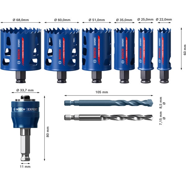 Bosch Expert Tough Material Lochsäge-Set 22/25/35/51/60/68 mm 9tlg. - 2608900445