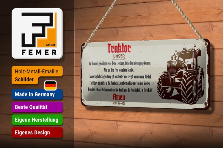 Blechschild Spruch 27x10cm Traktor unser Amen Dekoration