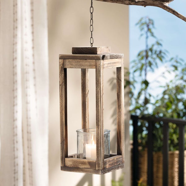 FRANK FLECHTWAREN | Laterne Shabby-Chic, 16,5 x 16,5 x 43 cm, Glas Ø 12 x 12 cm, HOLZ, GLAS, METALL,
