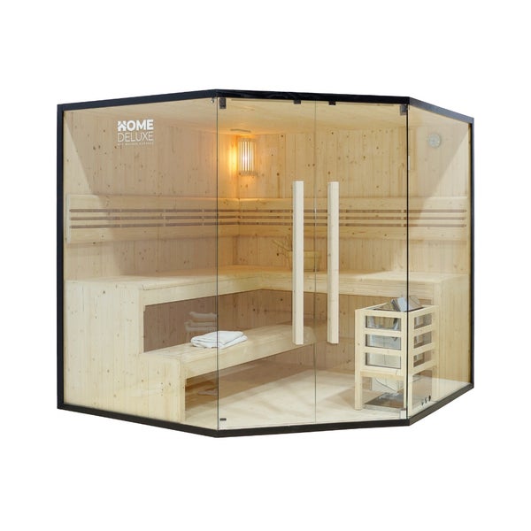 Home Deluxe - Traditionelle Sauna - Shadow XL BIG - 200 x 200 x 190 cm - für 6 Personen - Fichtenholz, inkl. Saunaofen I Dampfsauna Aufgusssauna