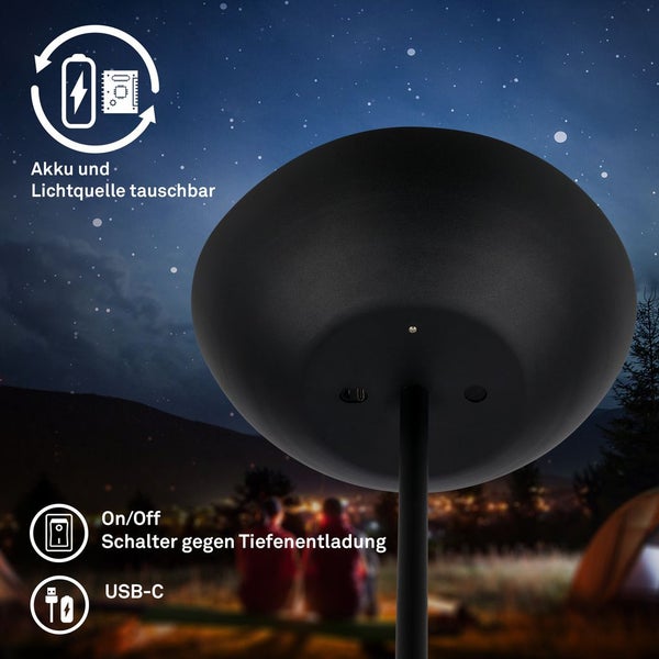 Briloner Estate LED Stehlampe kabellos, Dimmbar, Touch, USB-C Aufladung, Kabellos, Schwarz, 170 x Ø25 cm
