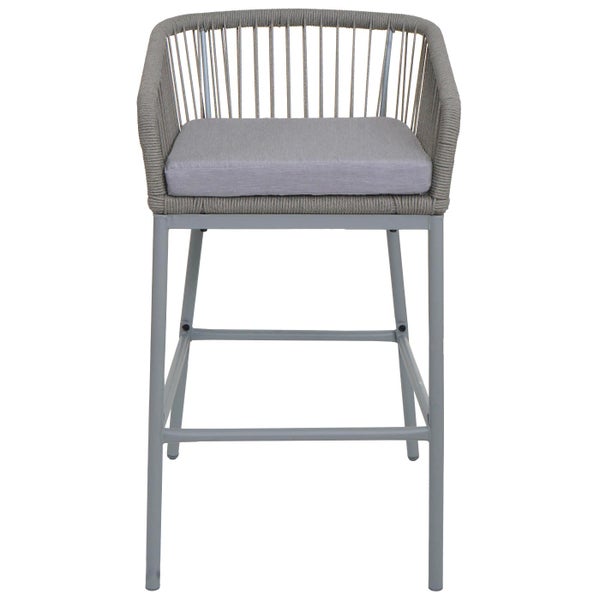 Barstuhl mit Armlehne, geflochtenem Design und Sitzkissen