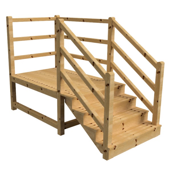 Holzterrasse mit Treppe und Geländer