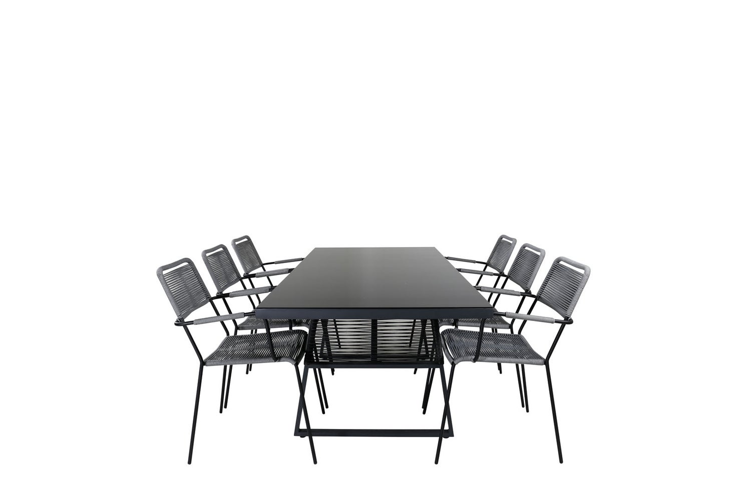 Dallas Gartenset Tisch 90x193cm und 6 Stühle ArmlehneG Lindos schwarz.