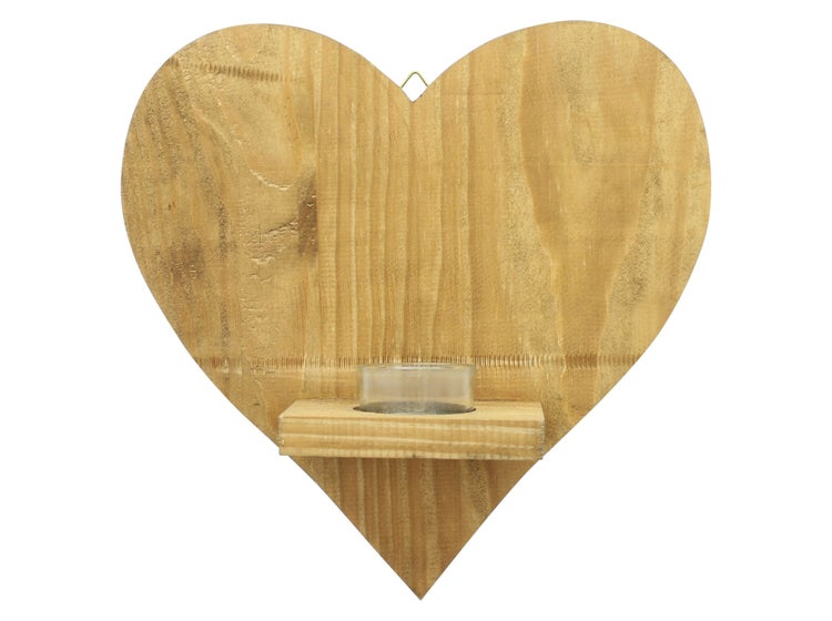 FRANK FLECHTWAREN | Wanddeko Herz-Licht, HOLZ, GLAS, 25 x 9 x 25 cm