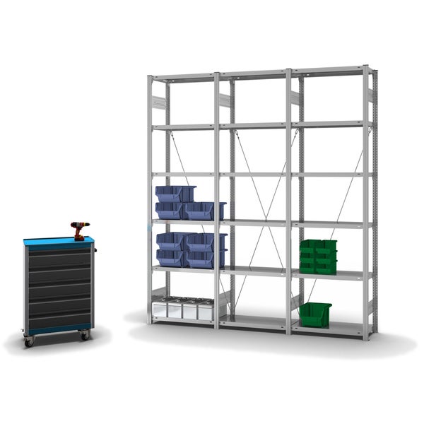 PROREGAL Fachbodenregal Stecksystem T-Profil Light-Duty Grundregal HxBxT 250 x 75 x 30 cm 6 Ebenen Fachlast 150 kg Einseitig Nutzbar Verzinkt