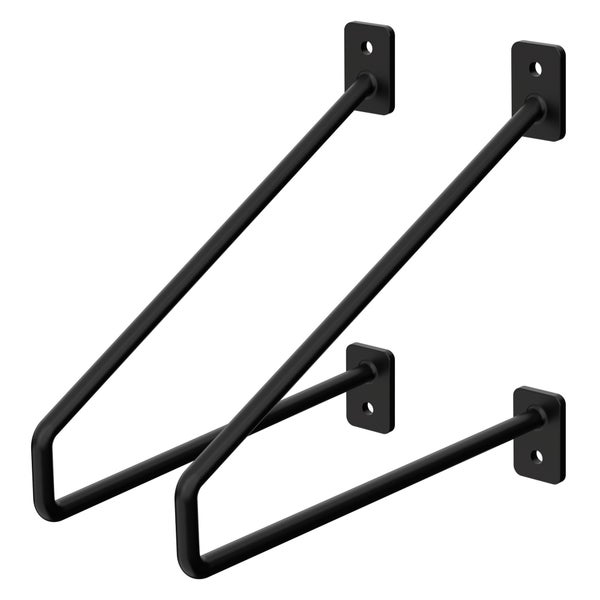 ML-Design 2 Stück Regalhalterung 220 mm, Schwarz, aus Stahl, Haarnadel Regalhalterungen, Schwebe Regalwinkel, Hairpin Wandhalterung, Regalträger für Wandmontage, Industrielle Wandregal, Wandkonsole