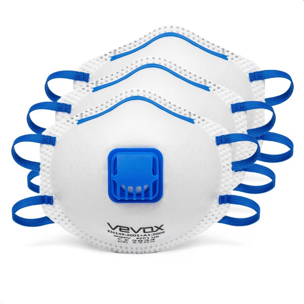 VEVOX® FFP1 Maske mit Ventil – im 5er Set – Staubmaske – Atemschutzmaske – Staubschutzmaske – Feinstaubmaske – Atemschutz z.B. gegen Feinstaub, Schleifstaub oder Baustaub