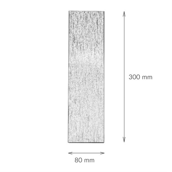 Abbildung einer Holzleiste mit den Maßen 300 mm mal 80 mm.