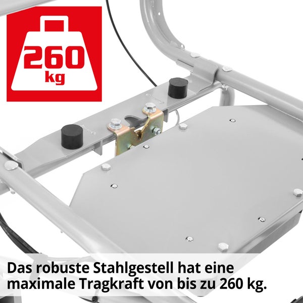 Detailaufnahme des Stahlrahmens mit maximaler Tragkraft von 260 Kilogramm