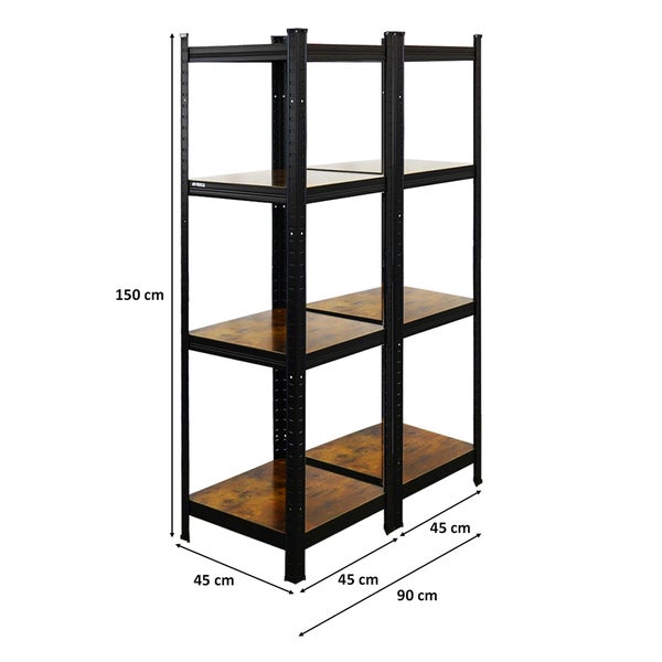 PROREGAL Mega Deal 3x Vintage Series Schwerlastregal Ragnar HxBxT 150x45x45cm Fachlast 100kg Vintagebraun-Schwarz, Steckregal, Garagenregal, Lagerregal
