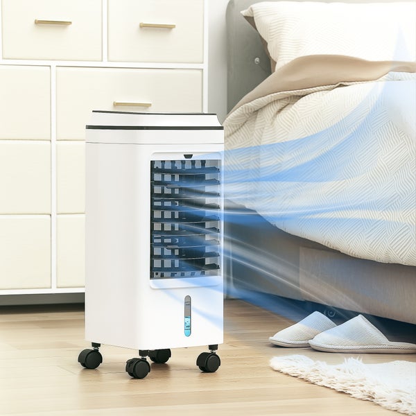 HOMCOM 3 in 1 Mobile Klimaanlage mit Luftbefeuchtung Wasserkühlung 60° oszillierendes 4L Klimagerät mit 8h Timer, Schlafmodi, 75W Luftkühler mit Fernbedienung, für 20 ㎡ Weiß