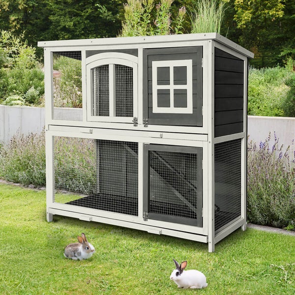Home Deluxe Kaninchenstall aus Holz MINO – 122 x 108 cm I Wetterfestes Tannenholz-Gehege für drinnen & draußen