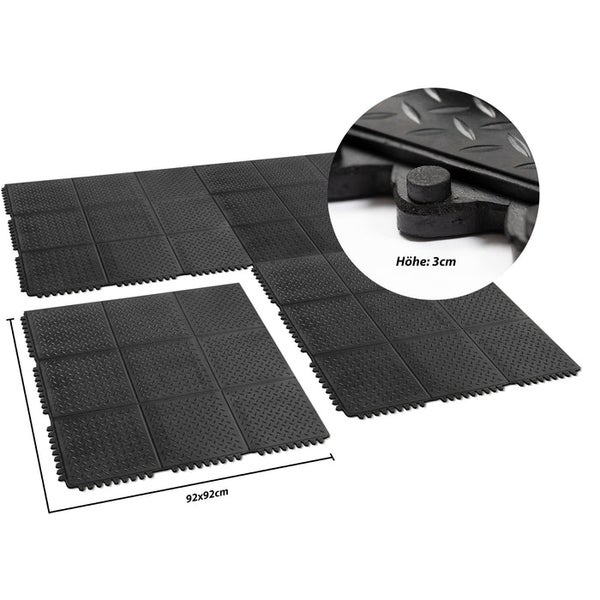 Gummimatte - Stecksystem - Größe: 92x92 cm - Geriffelt