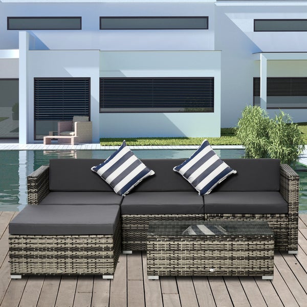 Outsunny 5-tlg. Polyrattan Gartenmöbel Set Gartengarnitur Garten-Set Sitzgruppe Loungeset Loungemöbel mit Beistelltisch Kissen Grau