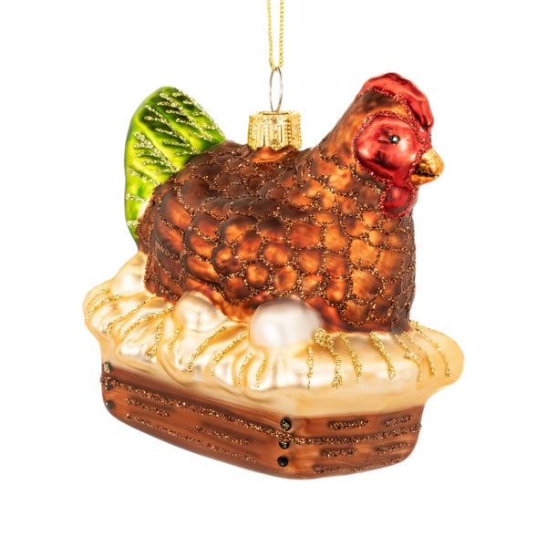 Dekorativer Glas-Anhänger: Henne auf Nest mit Ei für festliche Anlässe