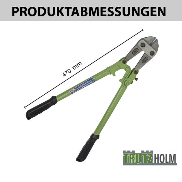 Bolzenschneider von Trutzholm mit 470 Millimeter Gesamtlänge und Griffen mit Kunststoffummantelung.