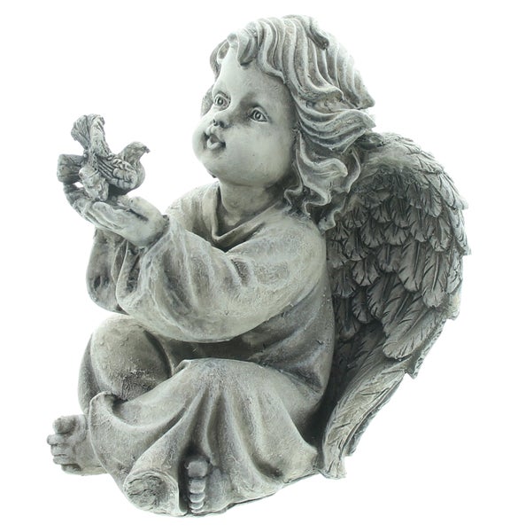 Engel-Figur mit Vogel-Dekoration für den Garten