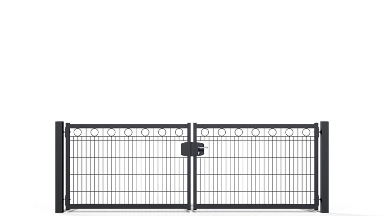 Gartentor ZAUNGURU BASIC-Line Berlin Kreis aus Metall, Höhe: 103cm, Breite: 321cm, 2-flügelig inkl. Pfosten, Schloss und Zubehör, Feuerverzinkt und in RAL 7016 Anthrazitgrau pulverbeschichtet