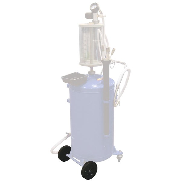 Mobiles Altölsammelgerät mit transparentem Messbehälter, Manometer und Rollen für die Werkstatt.