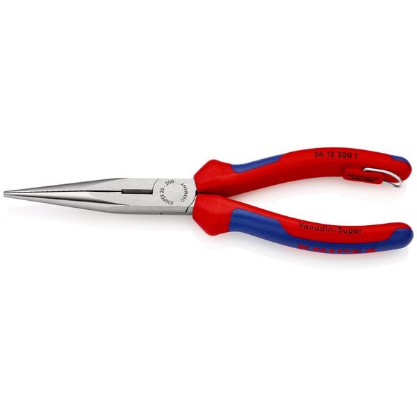 Knipex Flachrundzange mit Schneide/Befestigungsöse schwarz atramentiert, mit Mehrkomponenten-Hüllen, mit integrierter Befestigungsöse zum Anbringen einer Absturzsicherung 200 mm - 2612200TBK