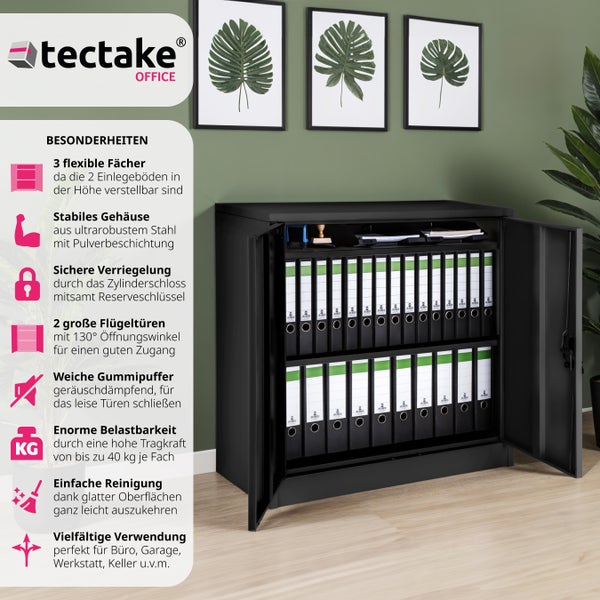 Aktenschrank tectake  90 x 40 x 90 cm aus pulverbeschichtetem Stahl schwarz