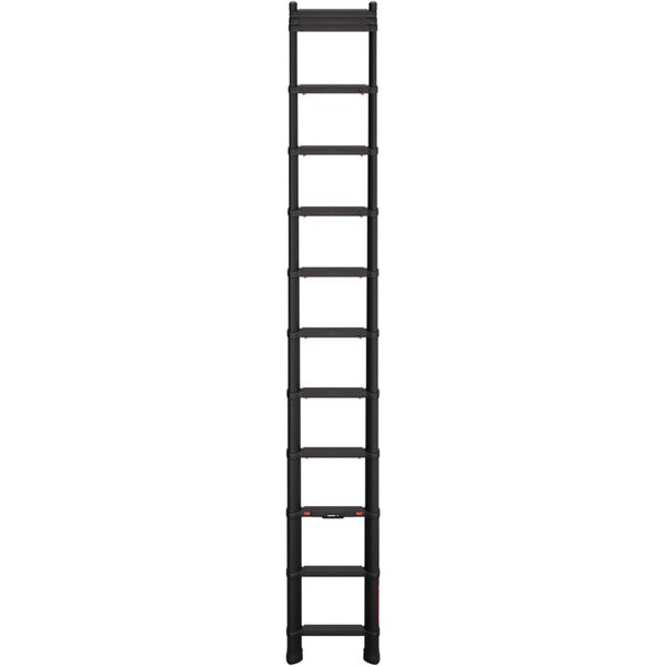 Schwarze Teleskopleiter aus Aluminium, ausziehbar.