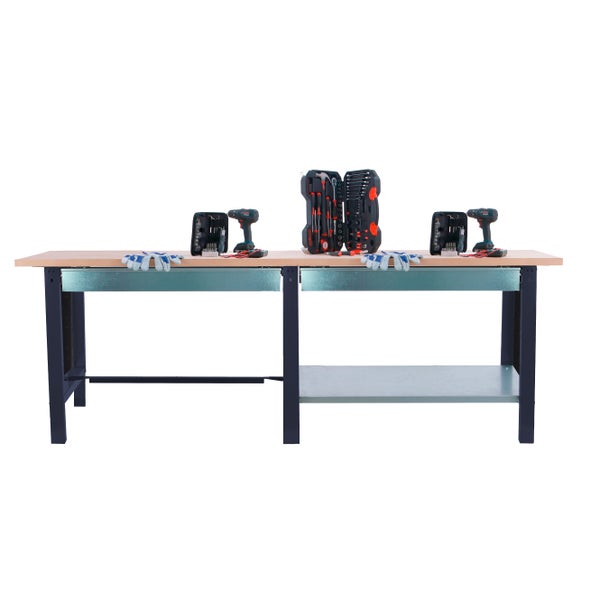 Werkbank BUFFALO WOOD mit 2x Schublade| HxBxT 86,5x260x75cm | Traglast 1000kg | Anthrazit