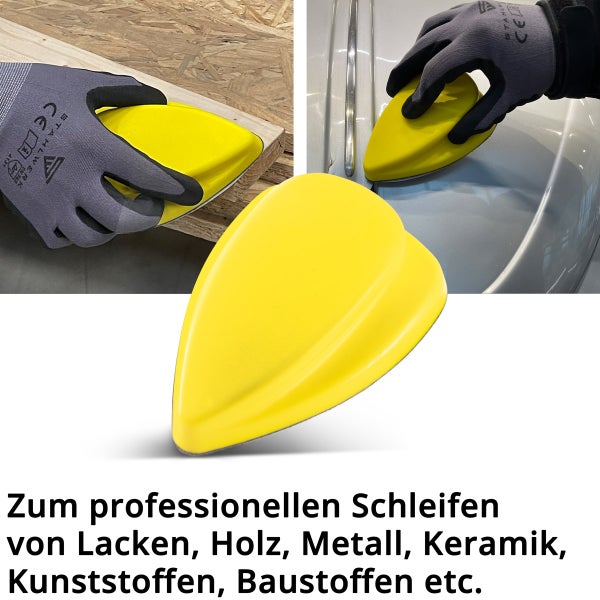 Gelber Schleifigel zum professionellen Schleifen von Lacken, Holz, Metall, Keramik, Kunststoffen und Baustoffen.